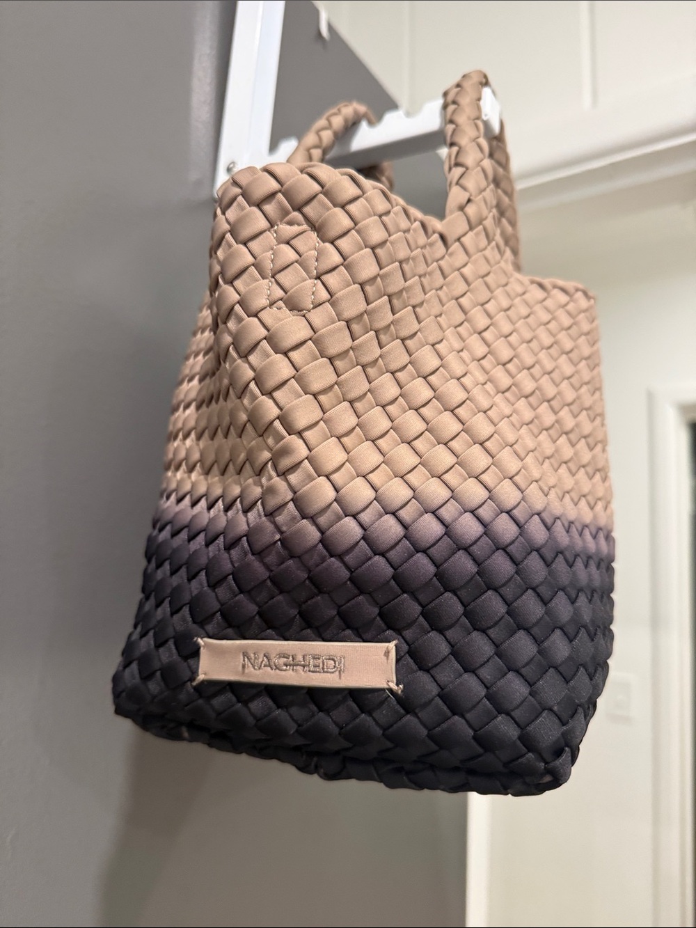 Like New Naghedi St. Barths Small Tote Bag Black Sand Dip Dye with Crossbody - Picture 2 of 6